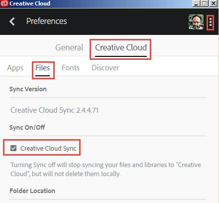 Turning off Adobe CC sync